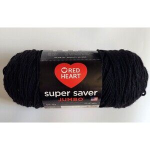 Red Heart Super Saver Jumbo Yarn 0312 Black 744 yds 14 oz = 2 Skeins No Dye Lot